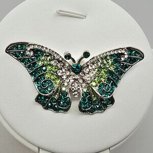 Alilang China Exquisite Silver Green Ombre Crystal Monarch Butterfly Brooch Pin